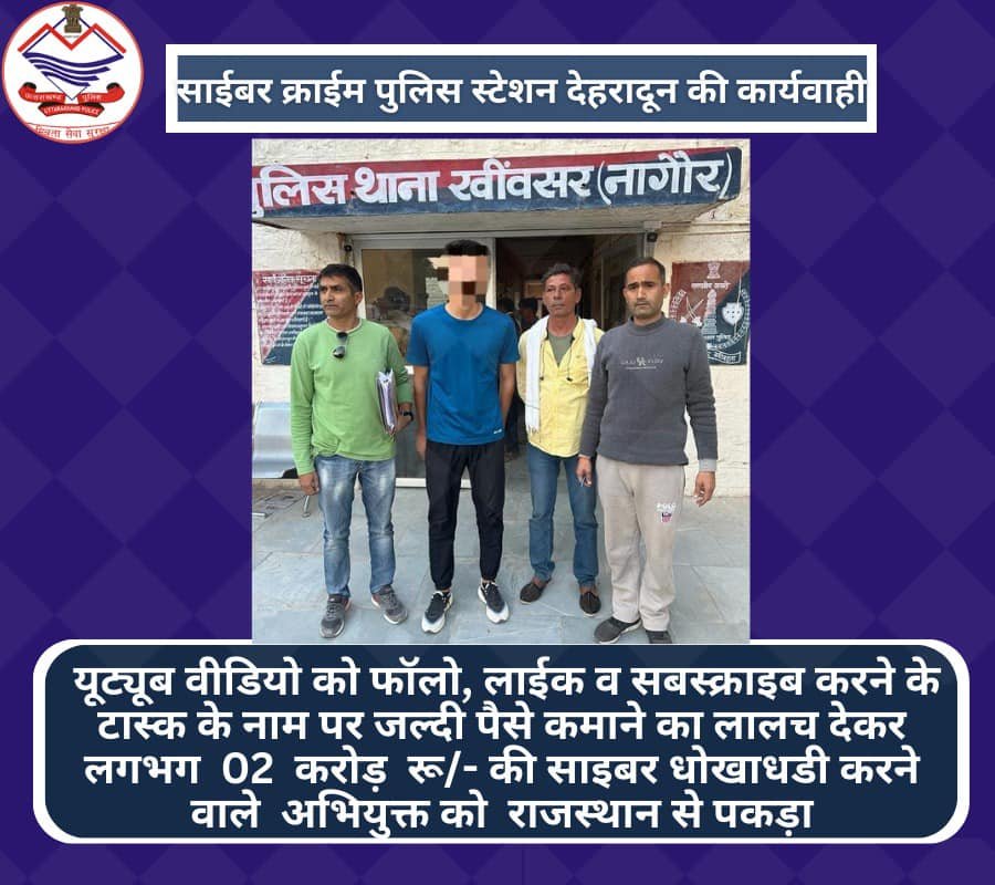 लगभग 02 करोड़ की ठगी करने वाले अपराध से सम्बन्धित अभियुक्त को गैर राज्य राजस्थान में जाकर चिन्हित करके अभियोग का खुलासा